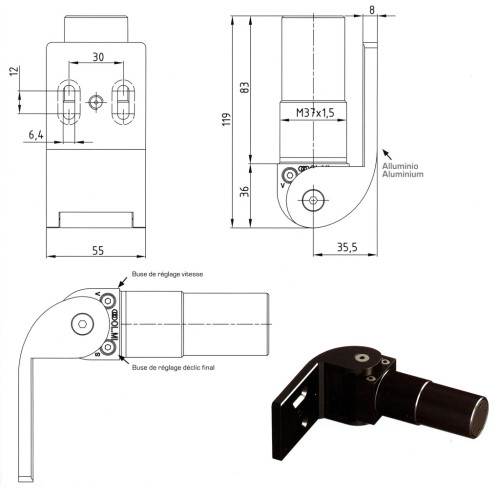 Gond avec à-coup angle 90° à automatisme oléodynamique - OLMI