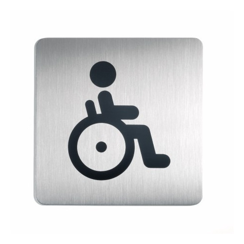 Pictogramme carré acier brossé inoxydable . WC Handicapés