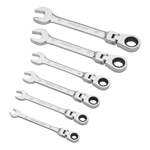 Jeu de 6 clés mixtes à cliquet tête indéxable - STANLEY