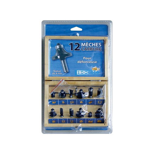 Coffret bois de 12 mèches de défonceuse assorties carbure - LEMAN