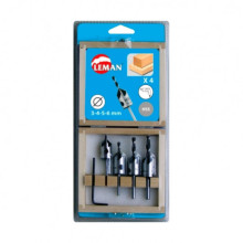 Coffret bois 4 fraisoirs HSS + mèches à bois HSS hélicoïdales - LEMAN