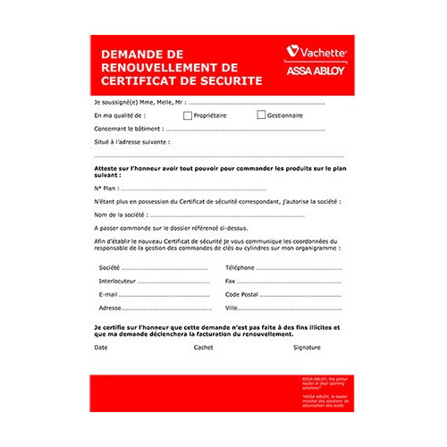 Certificat de sécuritté VACHETTE Clef en Ligne