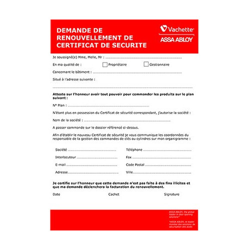 Certificat de sécuritté VACHETTE